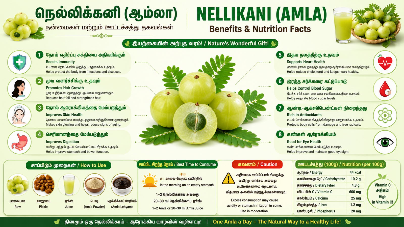 நெல்லிக்கனி (Amla) Benefits & Nutrition Chart